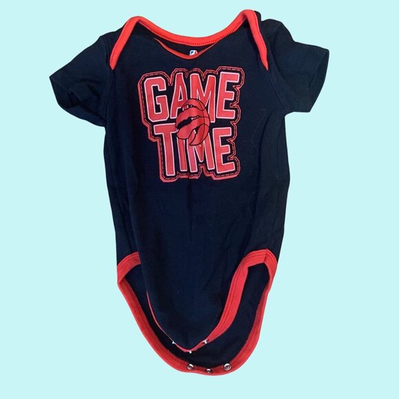 NBA Toronto Raptors Baby Onesie | “Game Time” Bodysuit 24M | Black & Red Cotton - Picture 2 of 8
